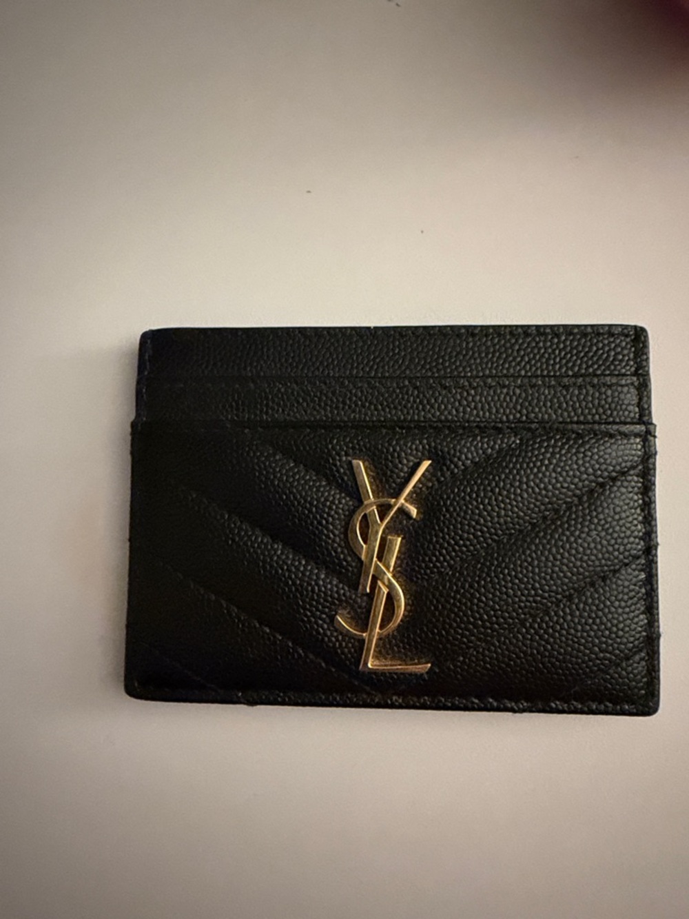 Saint Laurent Black Quilted Card Case with Gold YSL Emblem